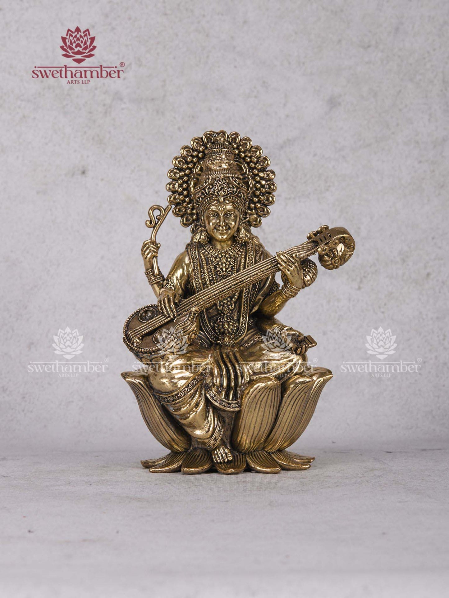 Brass Saraswathi  Idol Sitting on Lotus