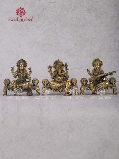 Premium Ganesha Lakshmi Saraswati Statue Set for Mandir Décor