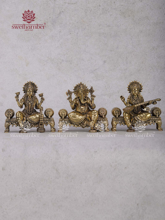 Premium Ganesha Lakshmi Saraswati Statue Set for Mandir Décor
