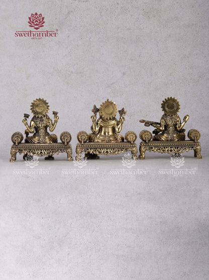 Premium Ganesha Lakshmi Saraswati Statue Set for Mandir Décor