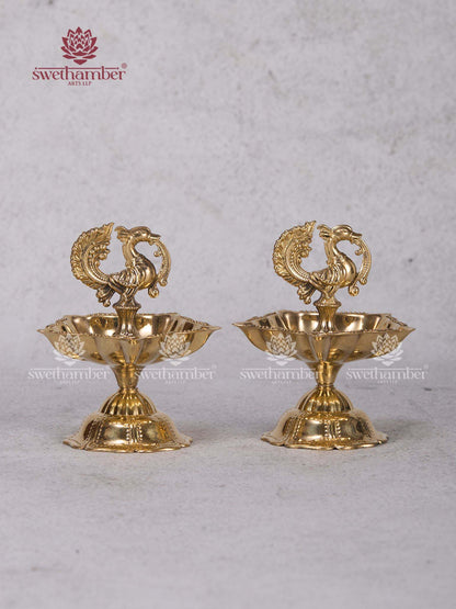 Small Peacock Deepa Set – Brass Mayur Diya for Pooja Room & Gifting