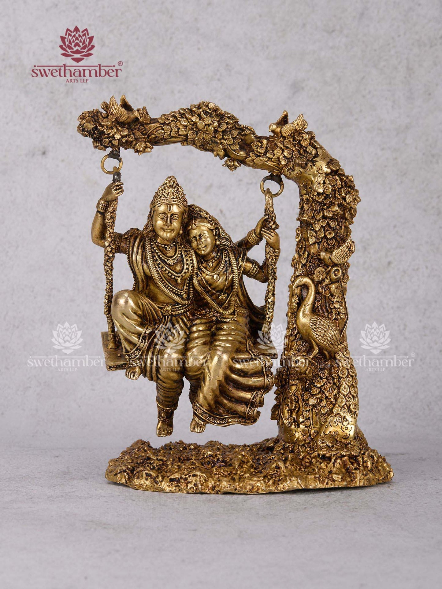 Radha Krishna on Jhula Brass Idol – Swing Statue of Divine Couple