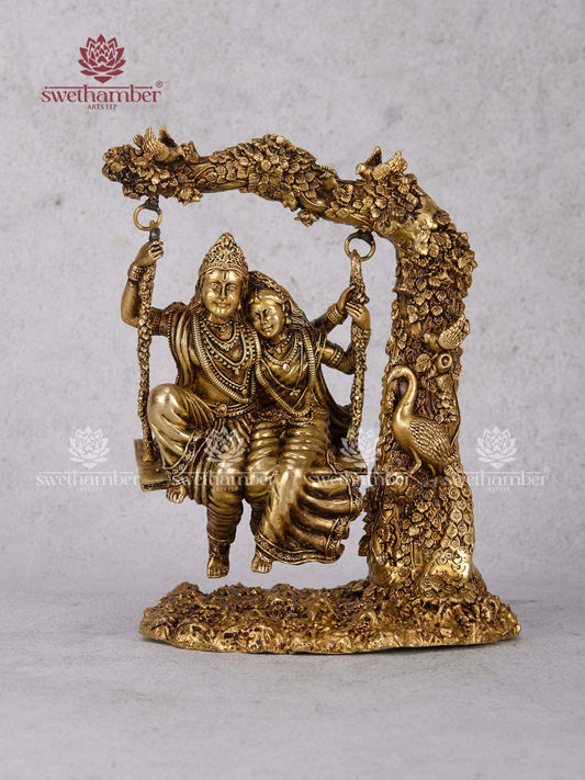 Radha Krishna on Jhula Brass Idol – Swing Statue of Divine Couple