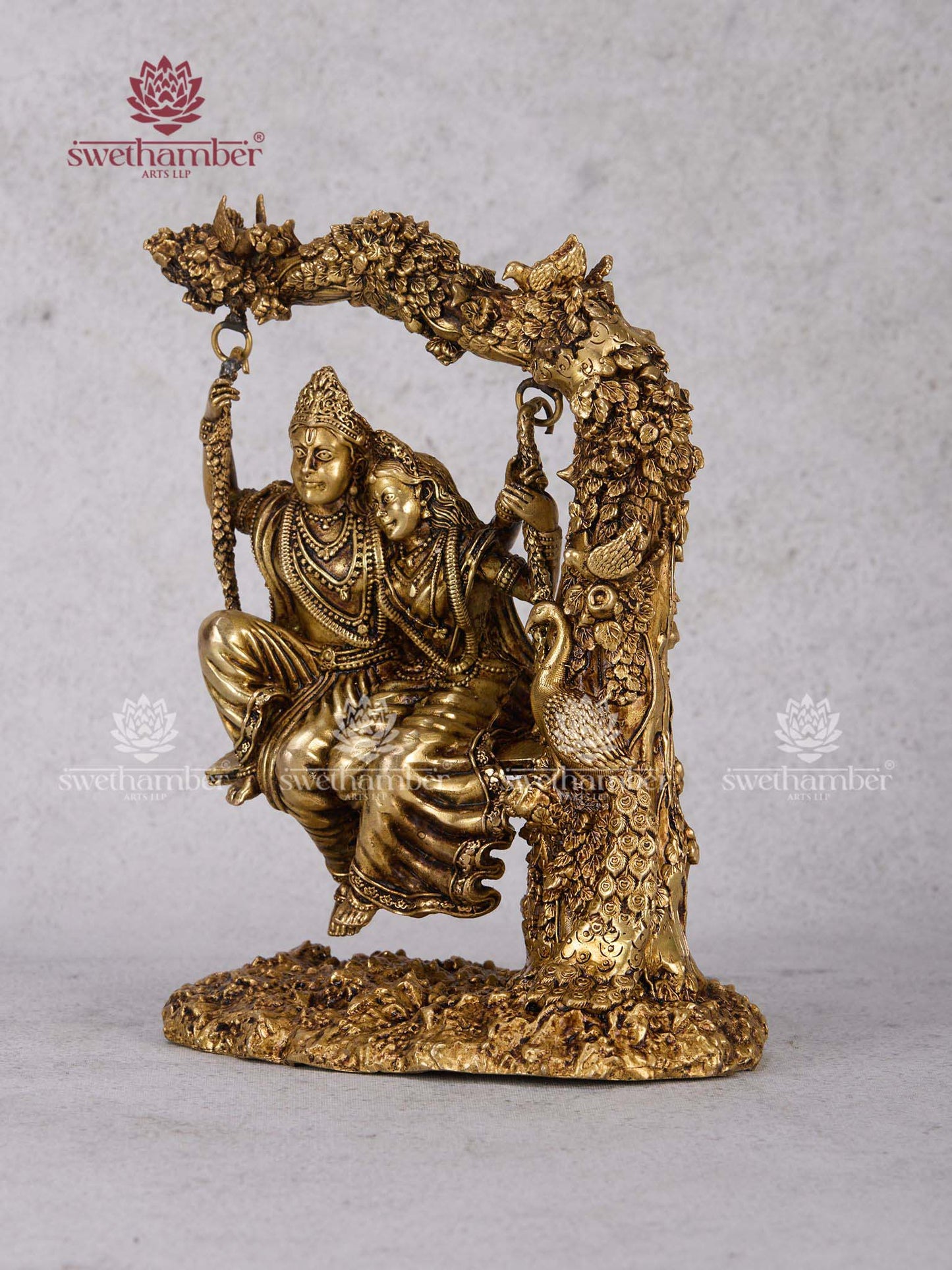 Radha Krishna on Jhula Brass Idol – Swing Statue of Divine Couple