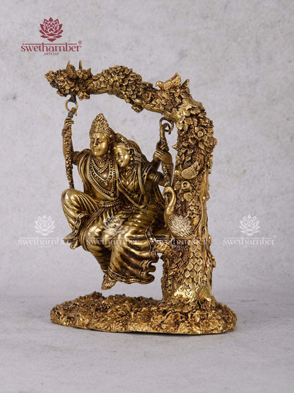 Radha Krishna on Jhula Brass Idol – Swing Statue of Divine Couple