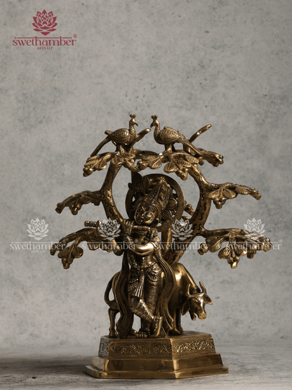 Lord Krishna with Cow – Handcrafted Brass Statue
