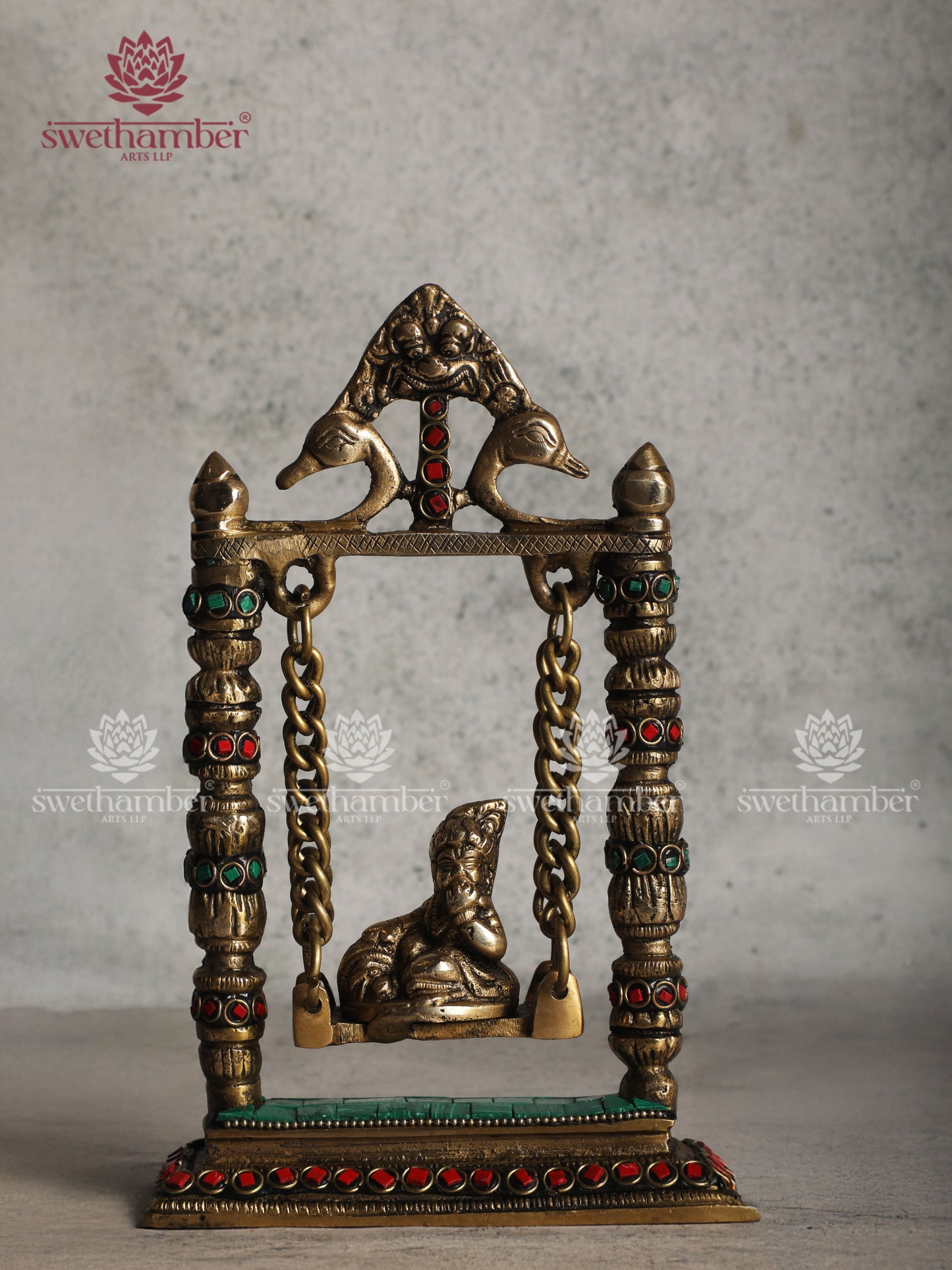 Butter Krishna on Jhula – Handcrafted Brass Statue