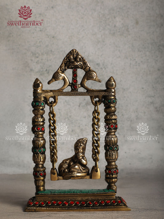 Butter Krishna on Jhula – Handcrafted Brass Statue