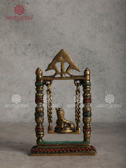 Butter Krishna on Jhula – Handcrafted Brass Statue