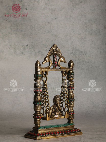 Butter Krishna on Jhula – Handcrafted Brass Statue
