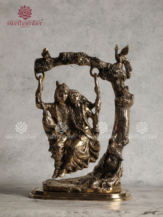 Radha Krishna on Jhula Brass Statue – Swing Idol for Home Temple & Decor