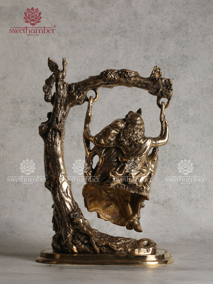 Radha Krishna on Jhula Brass Statue – Swing Idol for Home Temple & Decor