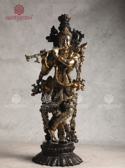 Lord Krishna on Lotus – Handcrafted Brass Statue