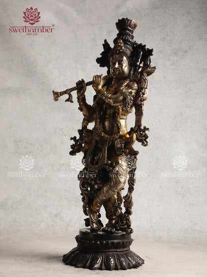 Lord Krishna on Lotus – Handcrafted Brass Statue
