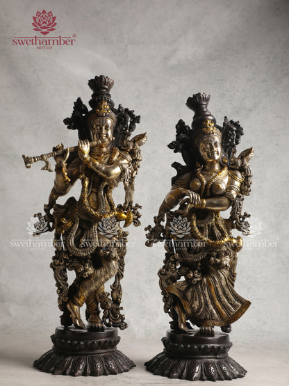 Radha Krishna with Flute  on Lotus Base – Decorative Brass Statue