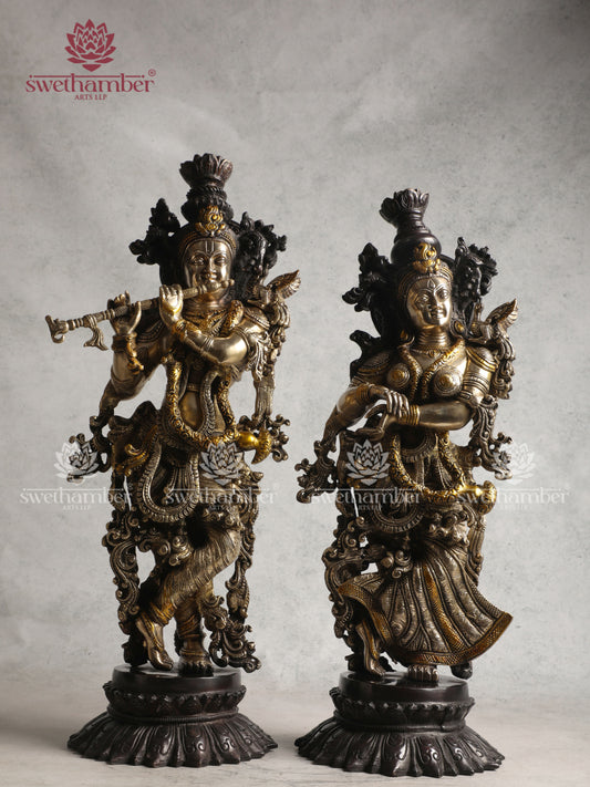 Radha Krishna with Flute  on Lotus Base – Decorative Brass Statue