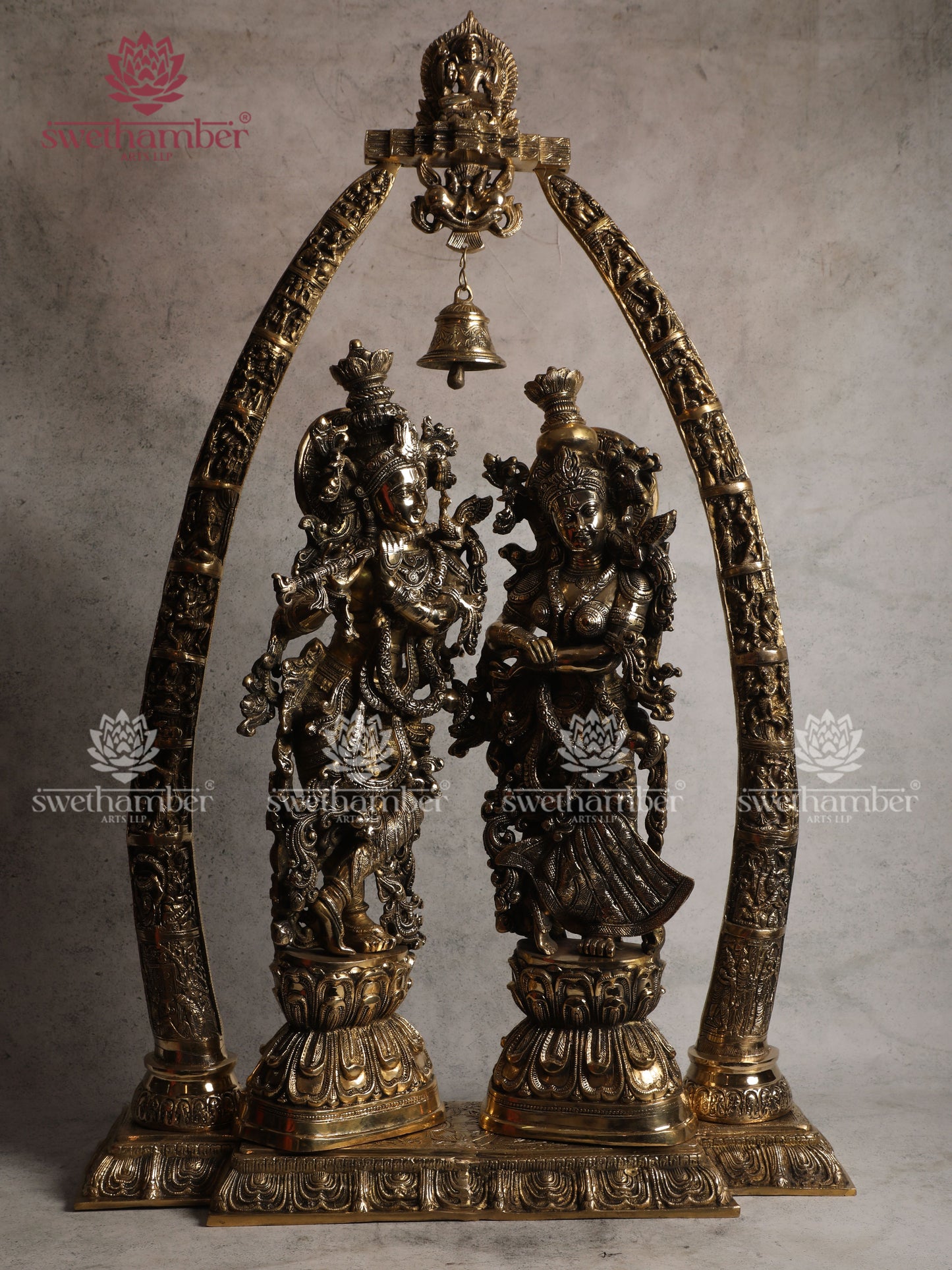 Radha Krishna with Temple –  Brass Statue