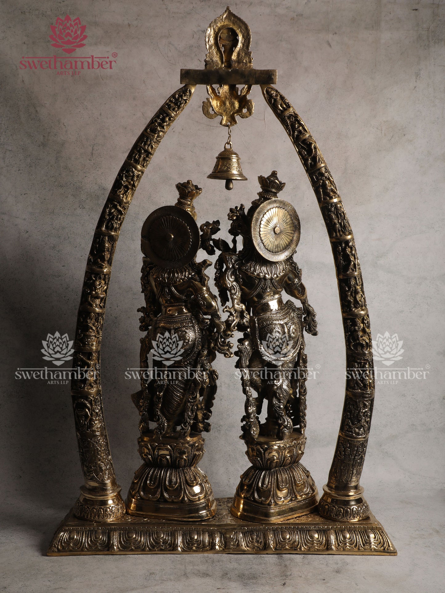 Radha Krishna with Temple –  Brass Statue
