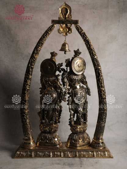 Radha Krishna with Temple –  Brass Statue