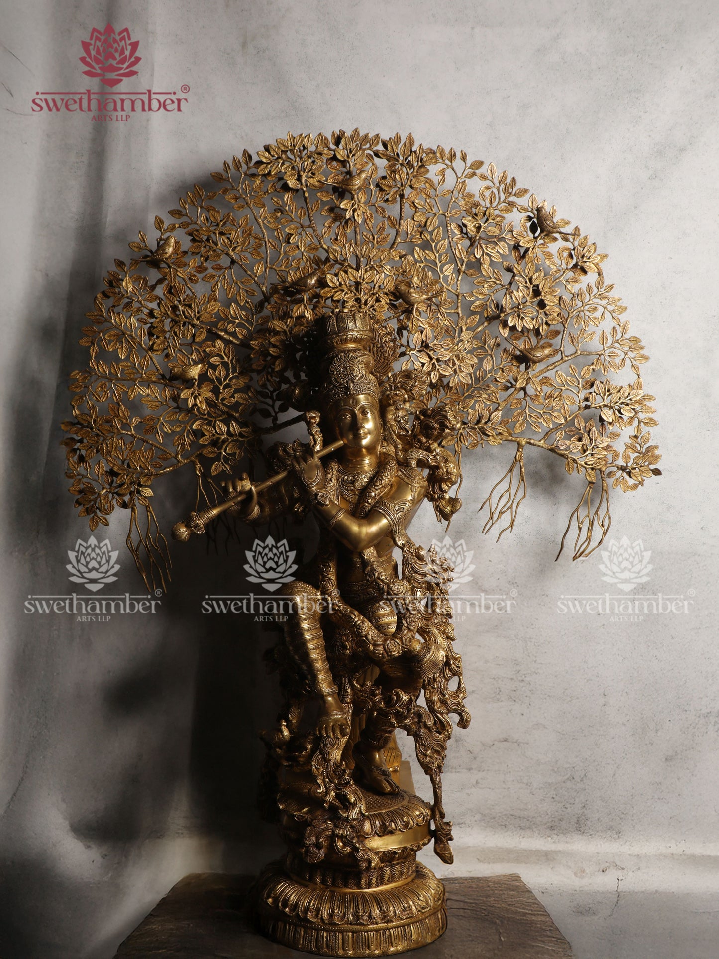 Large Lord Krishna Playing Flute under Tree