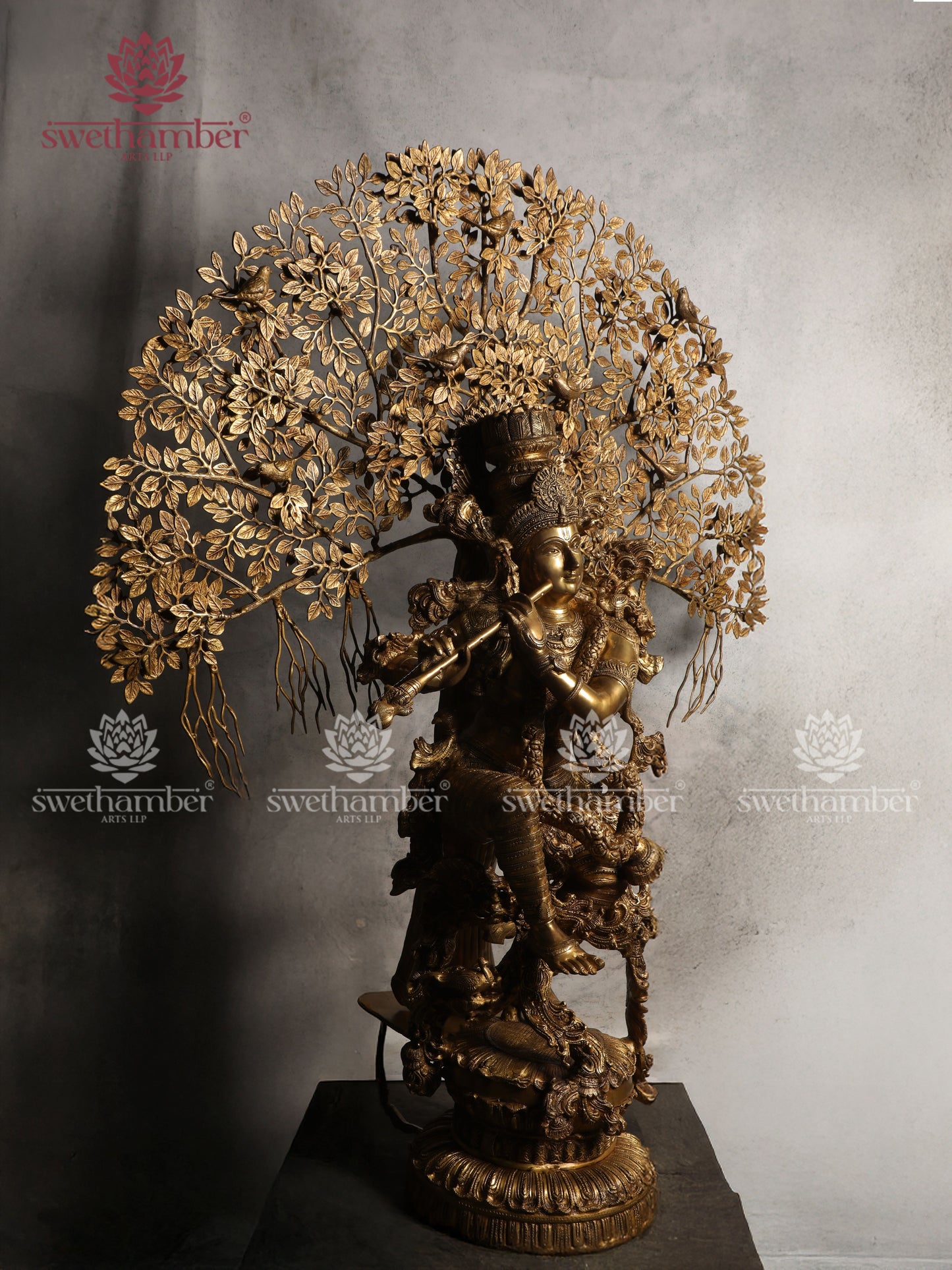Large Lord Krishna Playing Flute under Tree