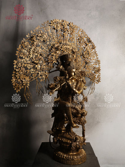 Large Lord Krishna Playing Flute under Tree