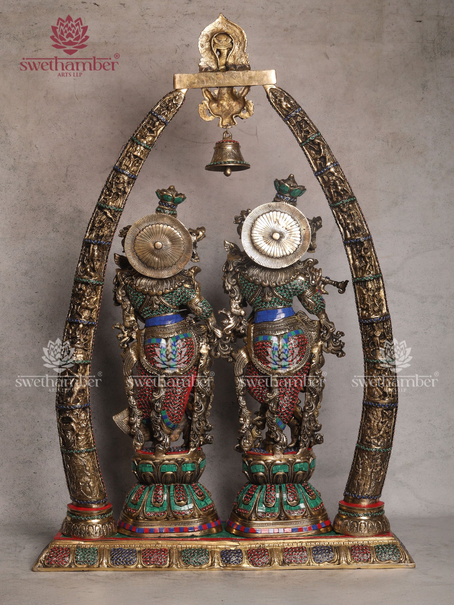 Brass Radha Krishna with Temple Arch