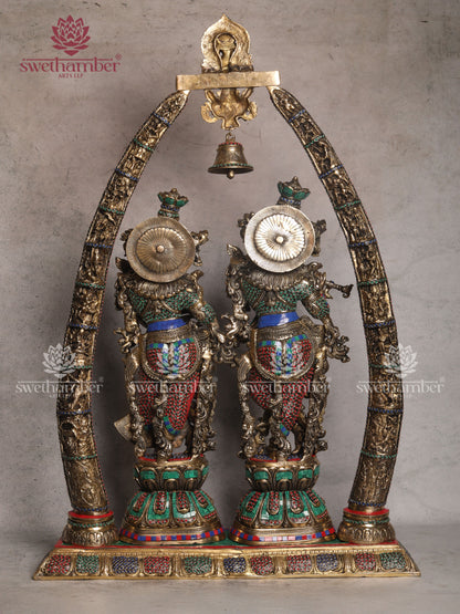 Brass Radha Krishna with Temple Arch