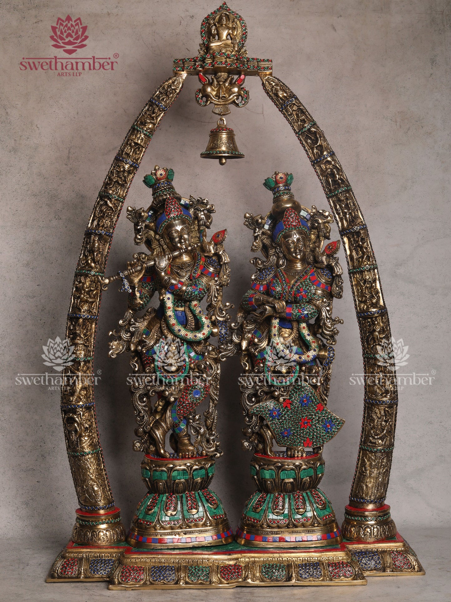 Brass Radha Krishna with Temple Arch