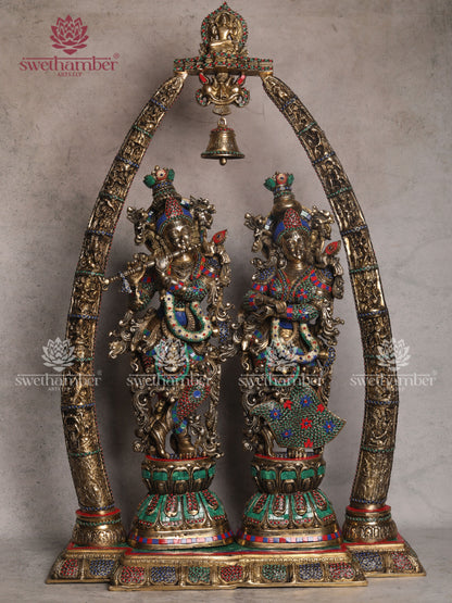 Brass Radha Krishna with Temple Arch