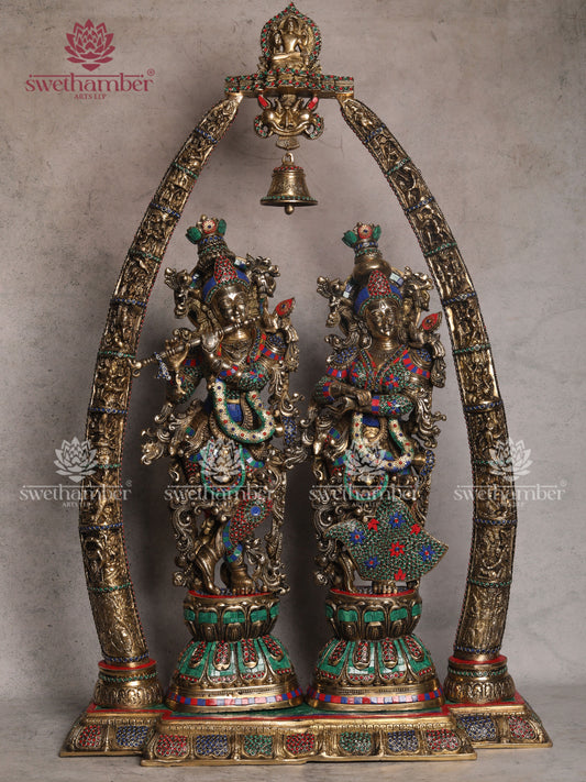 Brass Radha Krishna with Temple Arch