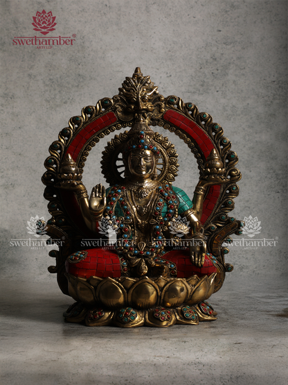 BRASS LAXMI MURTI WITH COLORFUL STONES WORK