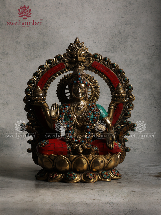 BRASS LAXMI MURTI WITH COLORFUL STONES WORK