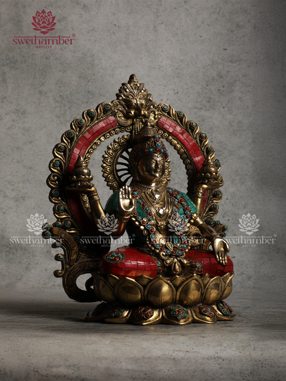 BRASS LAXMI MURTI WITH COLORFUL STONES WORK