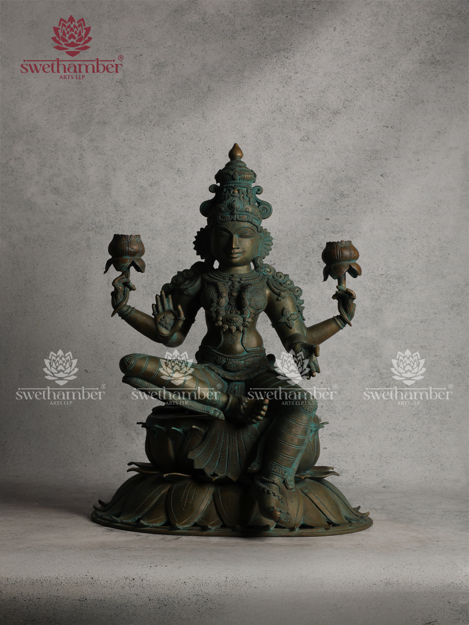 Handcrafted Bronze Laxmi Idol  Green finish for Home & Temple