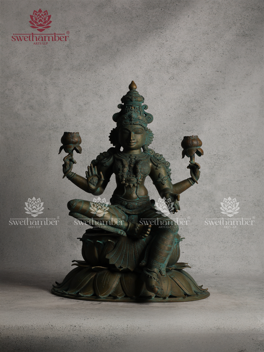 Handcrafted Bronze Laxmi Idol  Green finish for Home & Temple