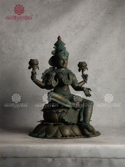Handcrafted Bronze Laxmi Idol  Green finish for Home & Temple