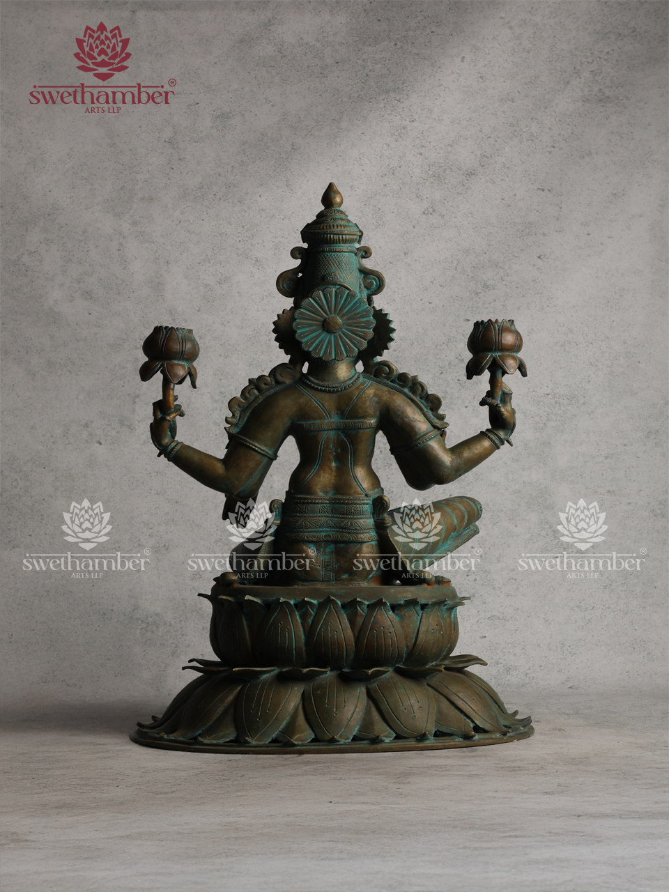 Handcrafted Bronze Laxmi Idol  Green finish for Home & Temple
