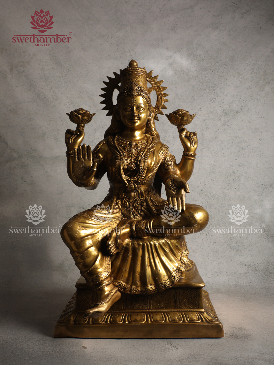 Large Traditional Brass Lakshmi Devi Statue