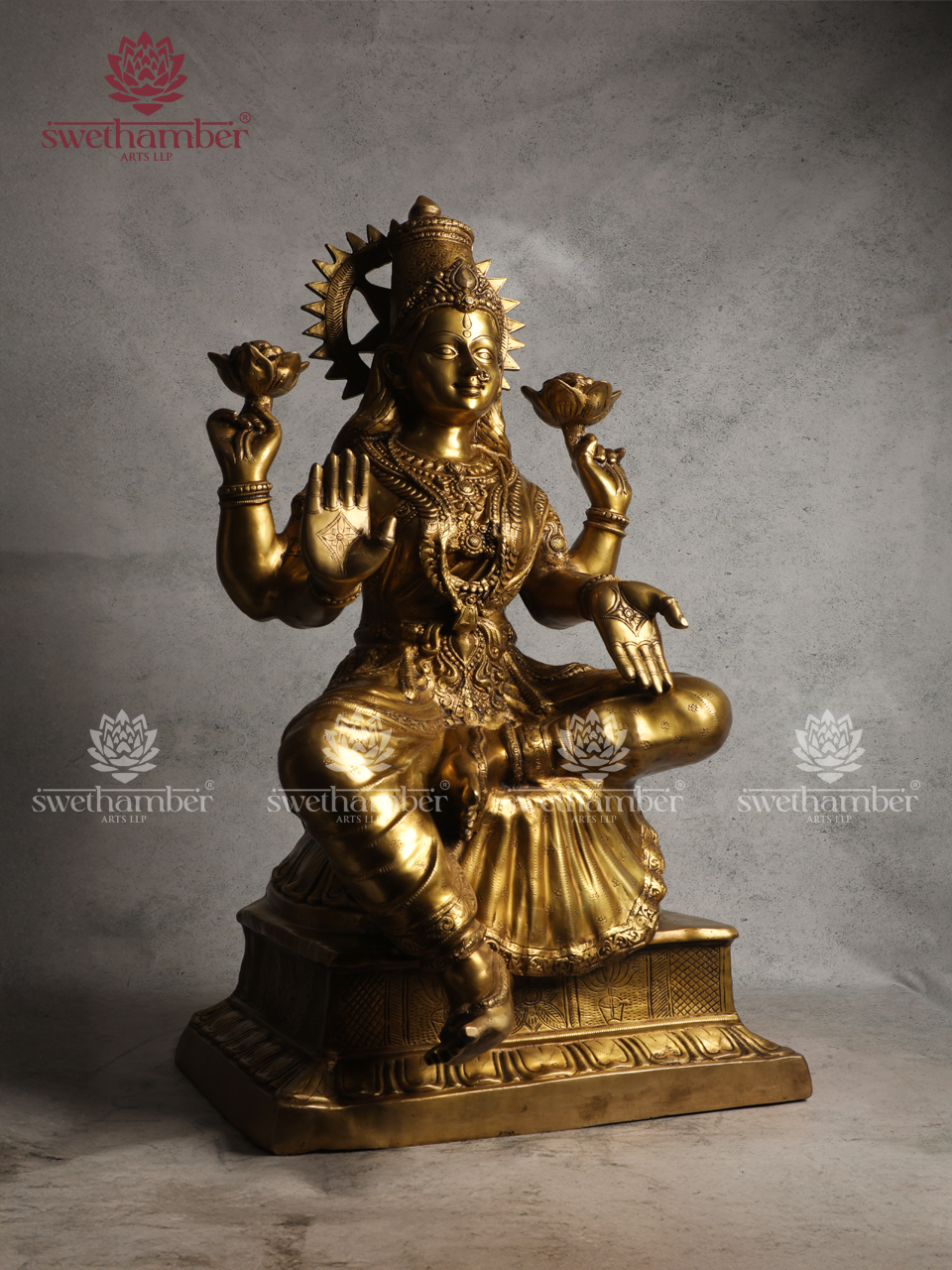 Large Traditional Brass Lakshmi Devi Statue