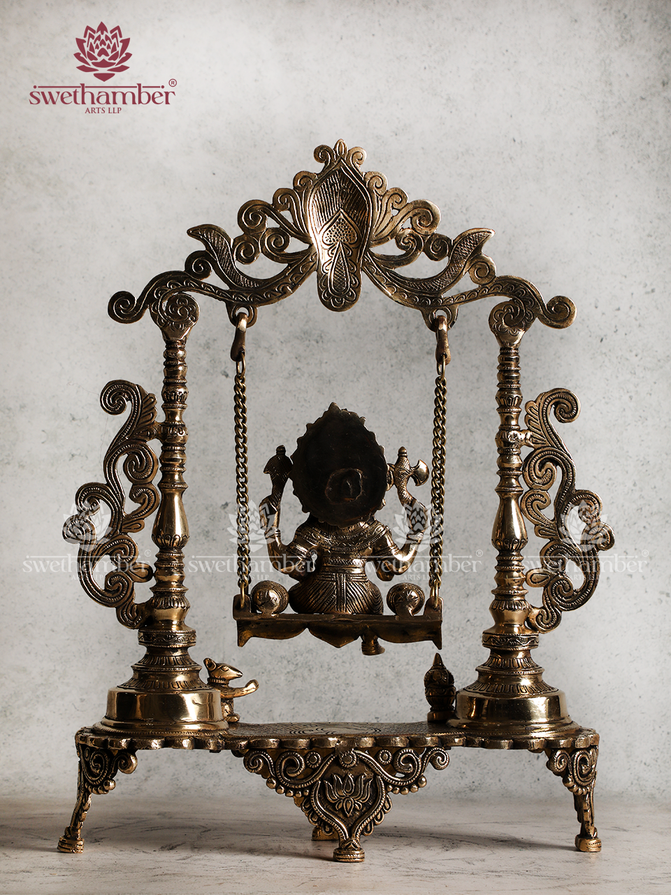 Brass Lord Ganesha on Jhula Swing Idol – Antique Finish Ganpati Statue for Home Decor & GiftingHome decor / Gifting