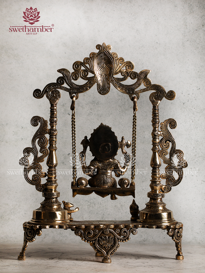 Brass Lord Ganesha on Jhula Swing Idol – Antique Finish Ganpati Statue for Home Decor & GiftingHome decor / Gifting