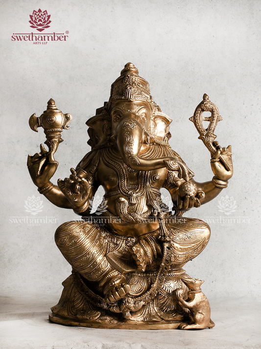 GANESHA STATUE WITH MOUSE BRONZE FINISH