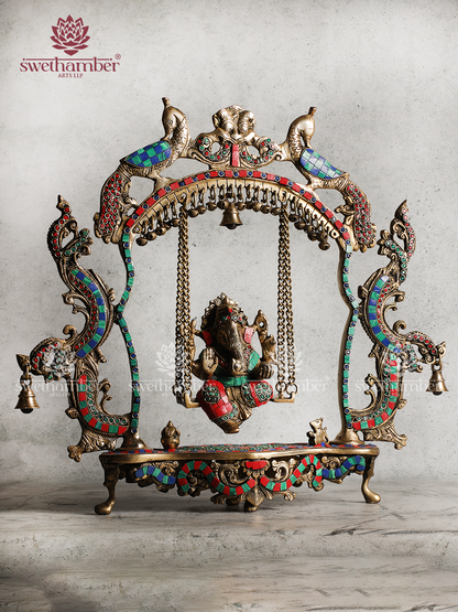 BRASS GANESHA ON SWING /JHULA