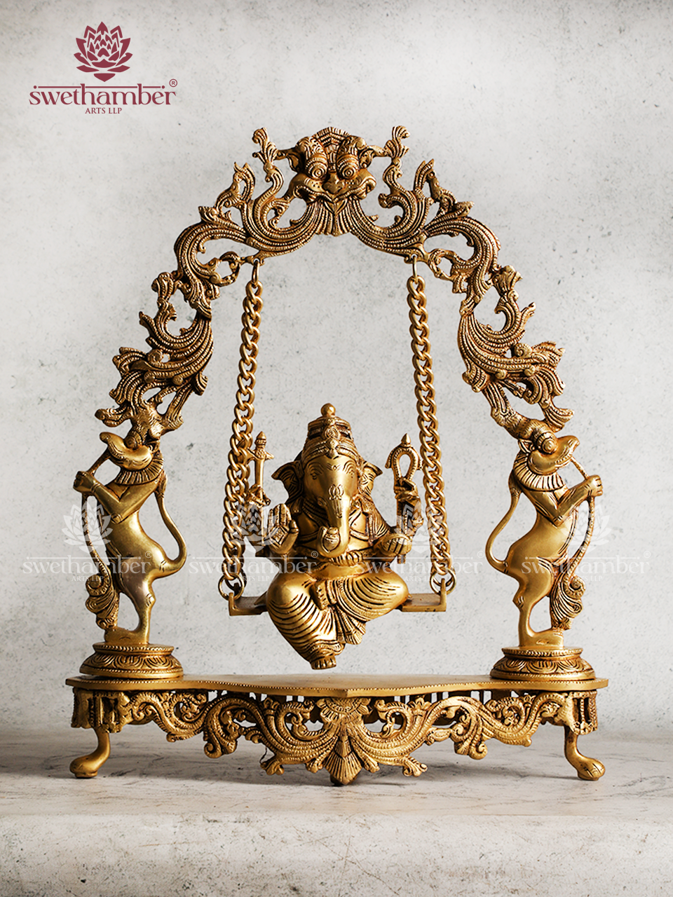 Brass Lord Ganesha on Jhula Swing Idol – Ganpati Statue for Home Decor & Gifting