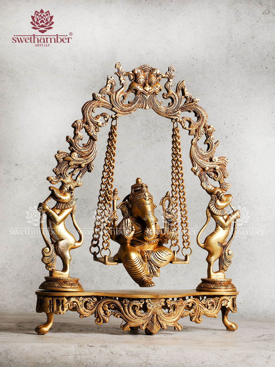 Brass Lord Ganesha on Jhula Swing Idol – Ganpati Statue for Home Decor & Gifting