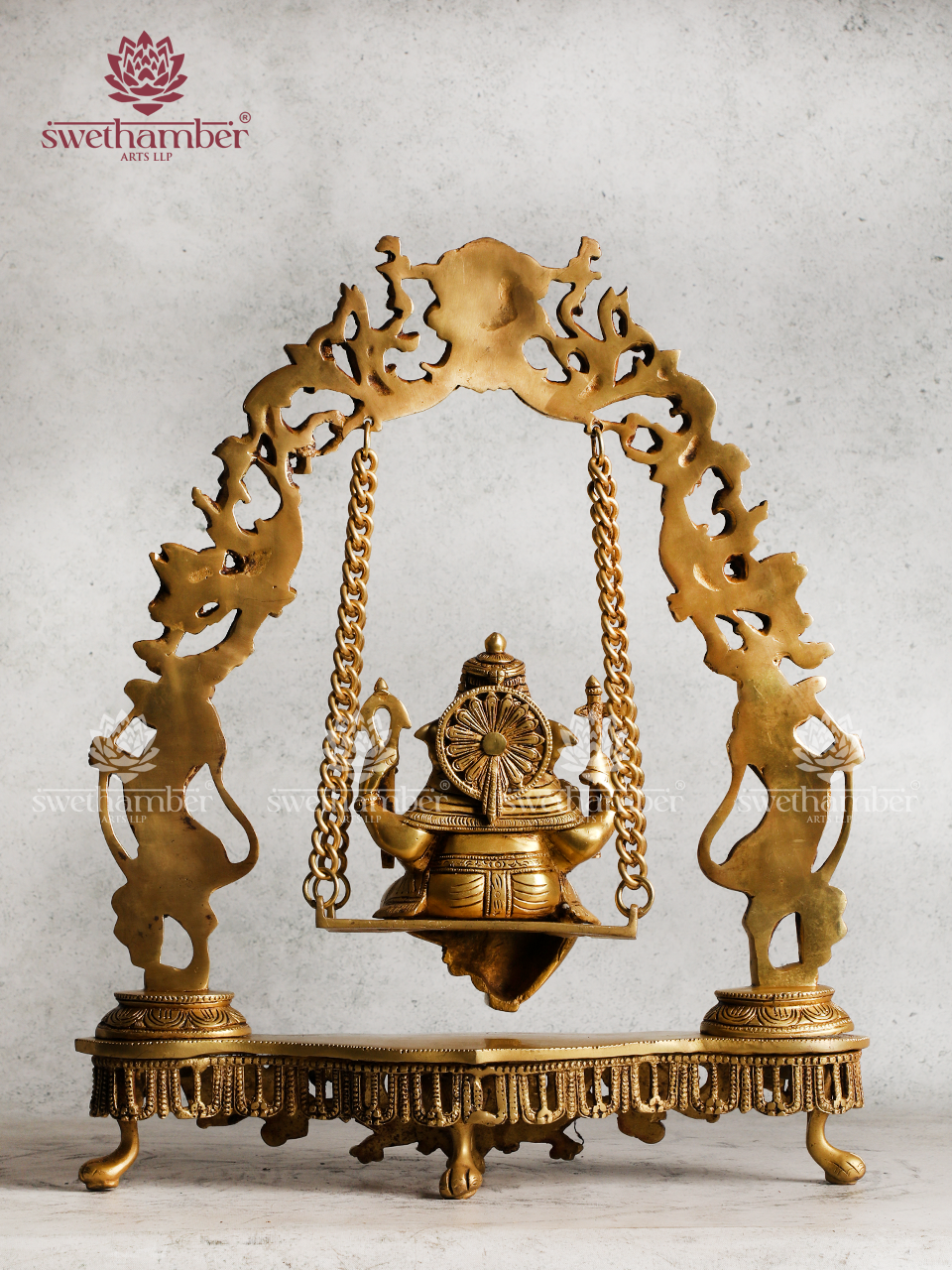 Brass Lord Ganesha on Jhula Swing Idol – Ganpati Statue for Home Decor & Gifting
