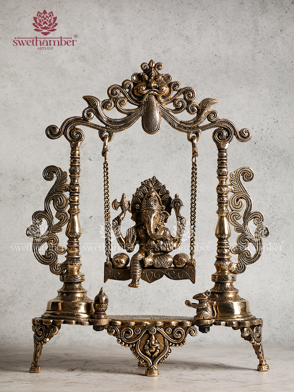 Brass Lord Ganesha on Jhula Swing Idol – Antique Finish Ganpati Statue for Home Decor & GiftingHome decor / Gifting
