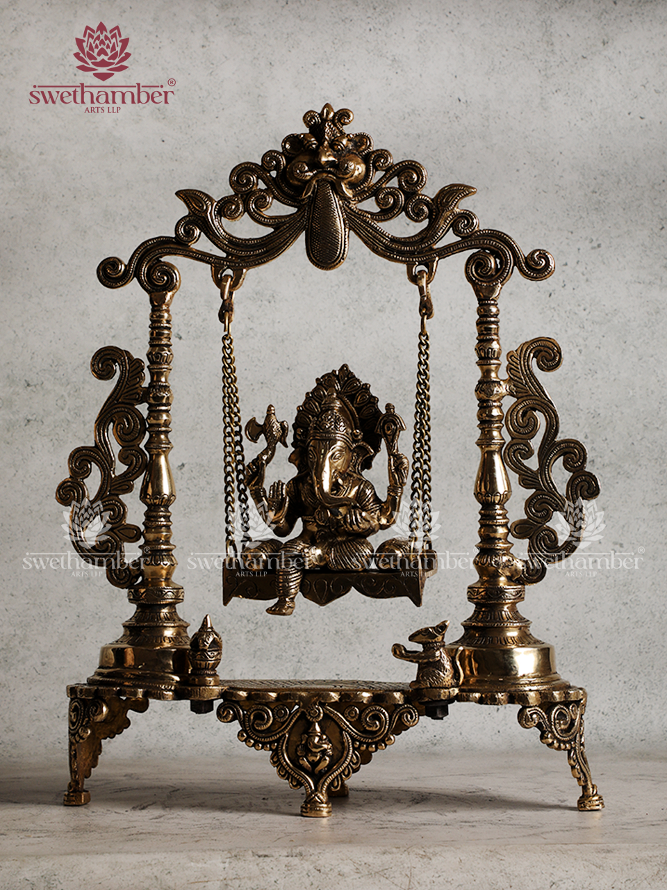 Brass Lord Ganesha on Jhula Swing Idol – Antique Finish Ganpati Statue for Home Decor & GiftingHome decor / Gifting