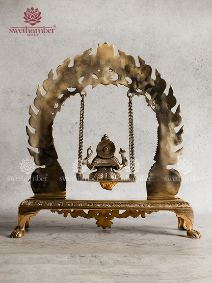 Antique Brass Ganesha Jhula Statue – Lord Ganpati Swing Idol for Vastu & Décor